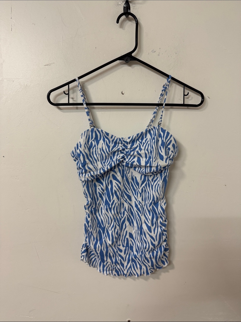 Diane Von Furstenberg Blue and White Zebra-Print Spaghetti Strap Tank Y2K
